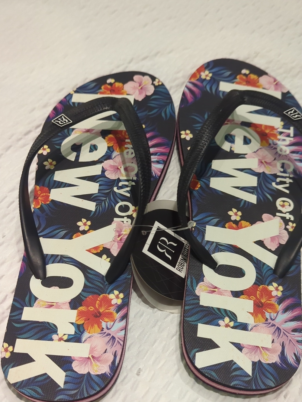 Robin Ruth Black Floral New York Flip Flops